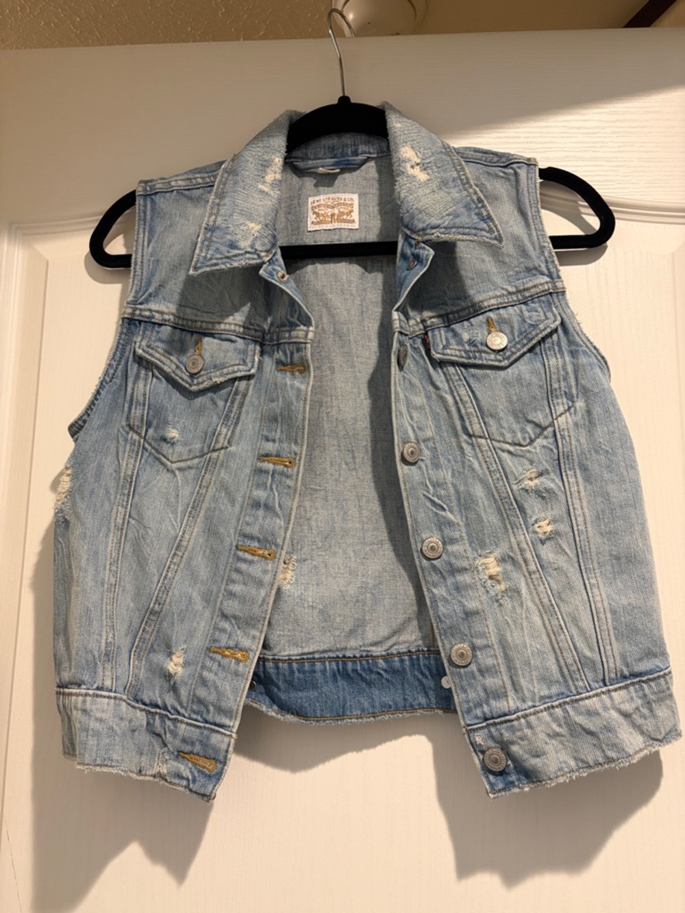 Light Blue Distressed Kids Denim Vest Jacket
